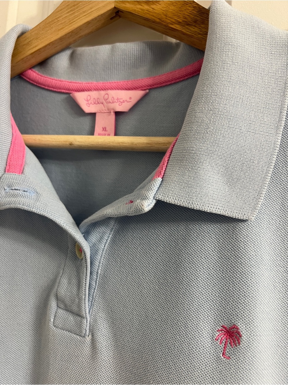 Lilly Pulitzer Light Blue Polo with Pink Trim - Picture 3 of 7